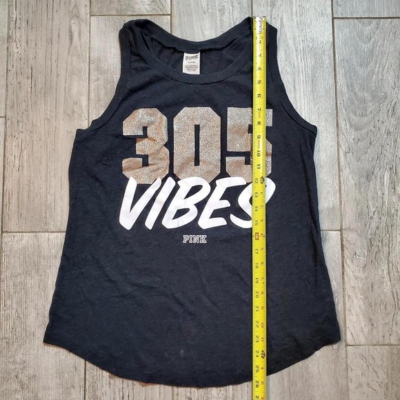 Victoria's Secret PINK Sz Medium 305 Vibes Gray Glitter Racerback Tank Top - Picture 4 of 5